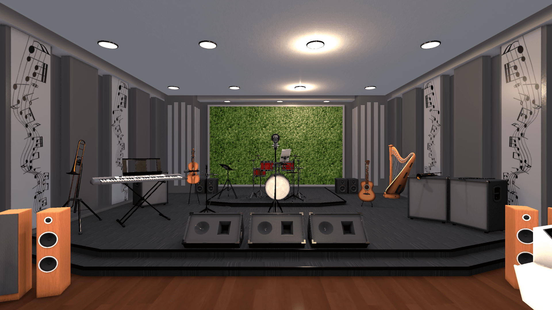 StudioVerse's Studio A performance stage, with a full band setup